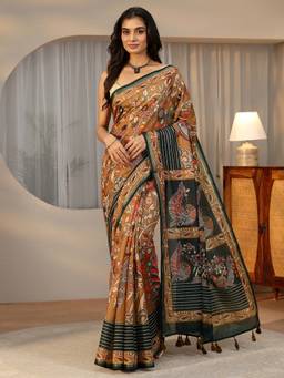 Libas - Women Multi-Color Cotton Blend Printed Saree with Unstitched Blouse