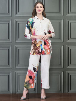 Shree - Women Liva Off White Printed Co-Ord (Set of 2)