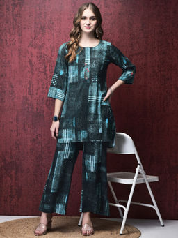 Shree - Women Liva Teal Abstract Print Co-Ord (Set of 2)