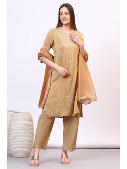 Aurelia - Women Golden Zari Embroidered Straight Kurta with Palazzo with Dupatta (Set of 3)