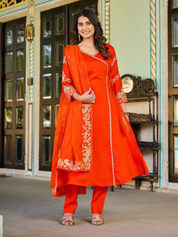 BLACK SCISSOR - Orange Angarkha Kurta with Pant & Dupatta (Set of 3)