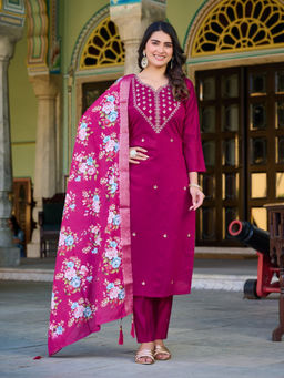 BLACK SCISSOR - Wine Kurta with Pant with Dupatta (Set of 3)