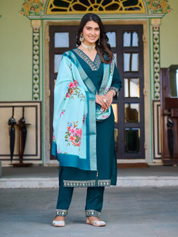 BLACK SCISSOR - Teal Kurta with Pant with Dupatta (Set of 3)