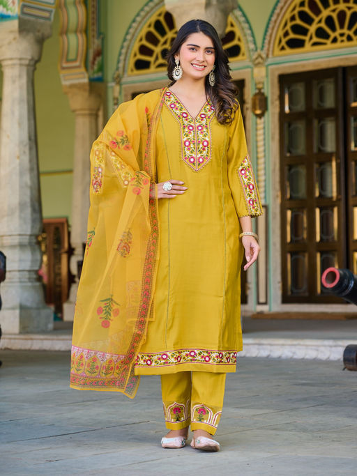 BLACK SCISSOR Mustard Kurta with Pant with Dupatta (Set of 3)