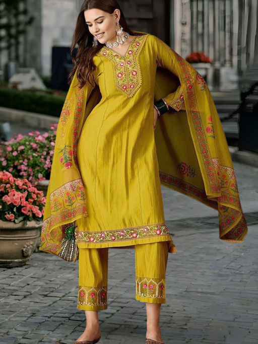 BLACK SCISSOR Mustard Kurta with Pant with Dupatta (Set of 3)