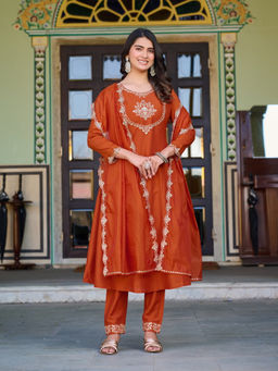 BLACK SCISSOR - Brown Anarkali Kurta with Pant with Dupatta (Set of 3)