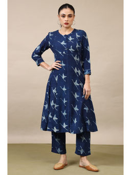 Folksong - Women Blue Hand Block Printed Kurta & Straight Pant (Set Of 2)