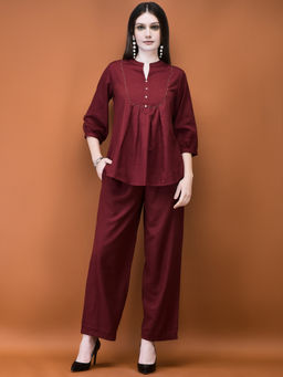 Shree - Women Poly Viscose Coral Solid Co-Ord (Set of 2)