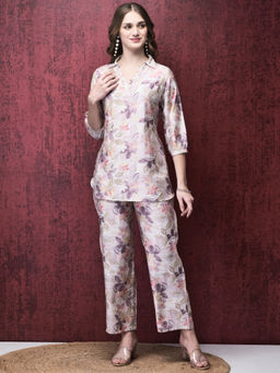 Shree - Women Khadi Silk Multi Color Floral Print Co-Ord (Set of 2)