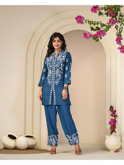 Zolo Label - Blue White Embroidered Co-Ord (Set of 2)
