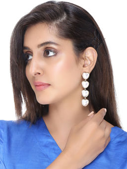 Yellow Chimes - Gold Plated Pearl Heart shaped Dangling Earrings