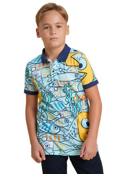 Jack & Jones Junior - Boys Blue Junior Printed Polo T-Shirt