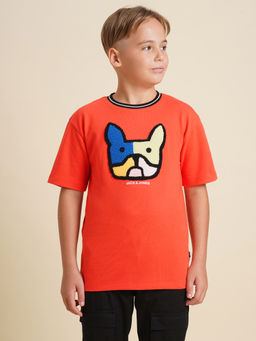 Jack & Jones Junior - Boys Orange Self Design T-Shirt