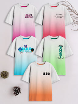 3PIN - Boys Multi-Color Cotton Printed Crew Neck Oversize T-Shirts