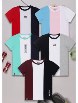 3PIN - Boys Multi-Color Cotton Colorblock Crew Neck T-Shirts