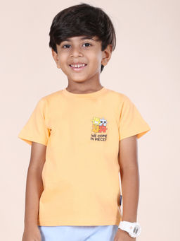 KiddoPanti - Boys Orange Half Sleeves Solid Round Neck T-Shirt