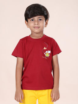 KiddoPanti - Boys Red Half Sleeves Solid Round Neck T-Shirt