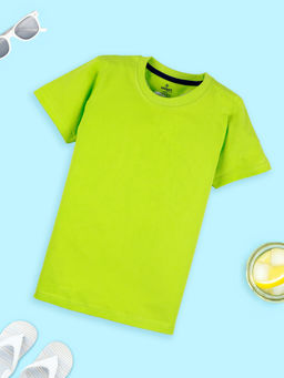 KiddoPanti - Boys Green Cotton Half Sleeves Round Neck Solid T-Shirt