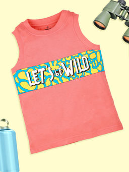 KiddoPanti - Boys Coral Sleeveless Printed Round Neck T-Shirt