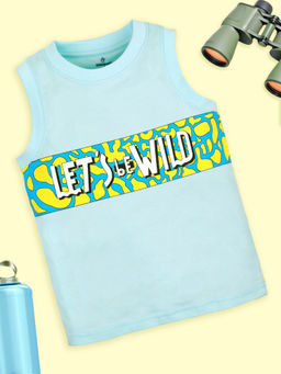 KiddoPanti - Boys Blue Sleeveless Printed Round Neck T-Shirt