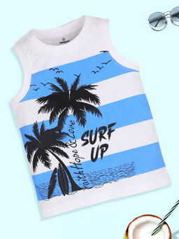 KiddoPanti - Boys Blue Sleeveless Printed Round Neck T-Shirt