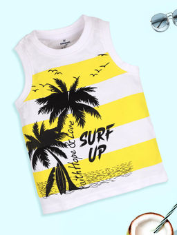 KiddoPanti - Boys Yellow Sleeveless Printed Round Neck T-Shirt