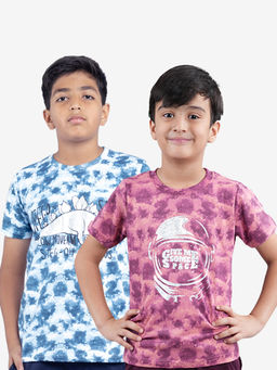 KiddoPanti - Boys Multi-Color Cotton Jersey Tie & Dye AOP T-Shirts (Pack of 2)