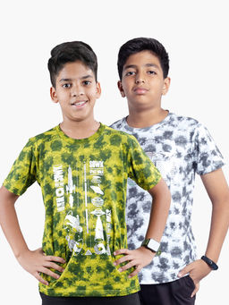 KiddoPanti - Boys Multi-Color Cotton Tie & Dye AOP Spac Printed T-Shirts (Pack of 2)