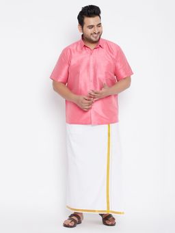 Vastramay - Men Pink Silk Blend Shirt and Mundo