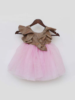 Fayon Kids - Golden Shimmer And Pink Glitter Net Frock