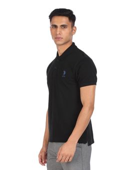 U.S. POLO ASSN. - Men Black Cotton Solid Polo T-shirt