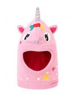 Little Surprise Box - Knitted Pink Star Unicorn Theme Winter Cap Covering Neck Ears & Head