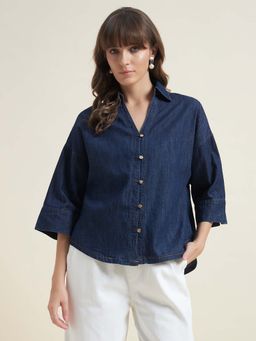 Beatnik - Womens Solid Denim Indigo Blue Shirt