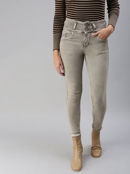 SHOWOFFFF - Women's Clean Look Brown Skinny Fit Denim Jeans