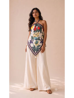 THREE-THREE - White Soft Glow Tie-Up Scarf Tunic