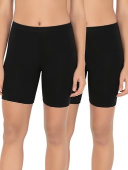 Amante - Solid High Coverage Mid Rise Above Knee Shortsy Black (Pack of 2)