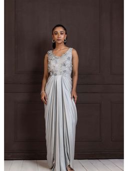 SMRITI - Silver Celestial Cascade Gown