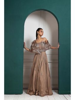 SMRITI - Brown Petal Embroidered Gown