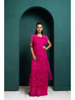 SMRITI - Fuchsia Elegance Embellished Dress and Cape Set