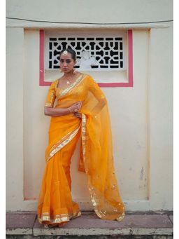 Baise Gaba - Sunehri Pre Draped Saree With Stitched Blouse with Stitched