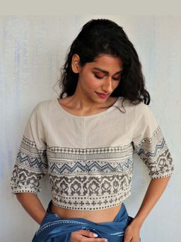 Chidiyaa - Ivory Printed Butterfly girls Crop Top Cotton Blouse