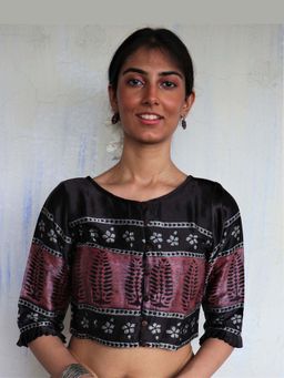 Chidiyaa - Mala Black Printed Mashru Silk Blouse