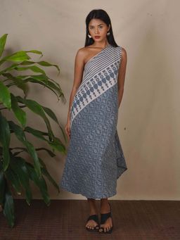 Chidiyaa - Steel Hush Grey Block Printed Dress