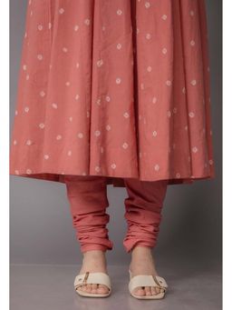 The Indian Ethnic Co. - Miral Pink Solid Slub Cotton Churidar