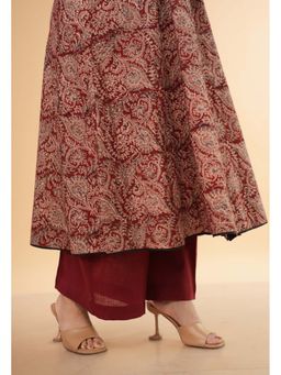 The Indian Ethnic Co. - Norah Red Solid Slub Cotton Palazzo