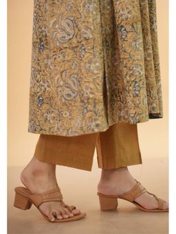 The Indian Ethnic Co. - Prita Yellow Solid Slub Cotton Narrow Pant