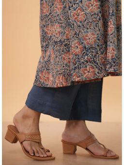The Indian Ethnic Co. - Prita Blue Solid Slub Cotton Narrow Pant