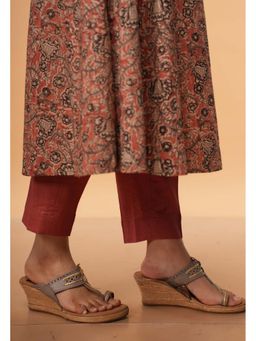 The Indian Ethnic Co. - Prita Pink Solid Slub Cotton Narrow Pant