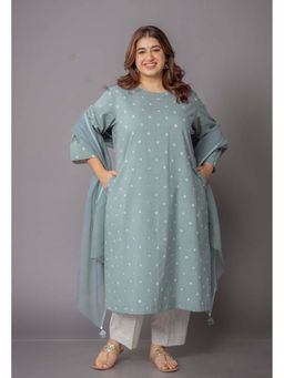 The Indian Ethnic Co. - Solid Kota Doria Cotton Green Dupatta