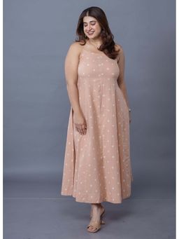 The Indian Ethnic Co. - Sanah Peach Bandhani Cotton Kali Maxi Dress